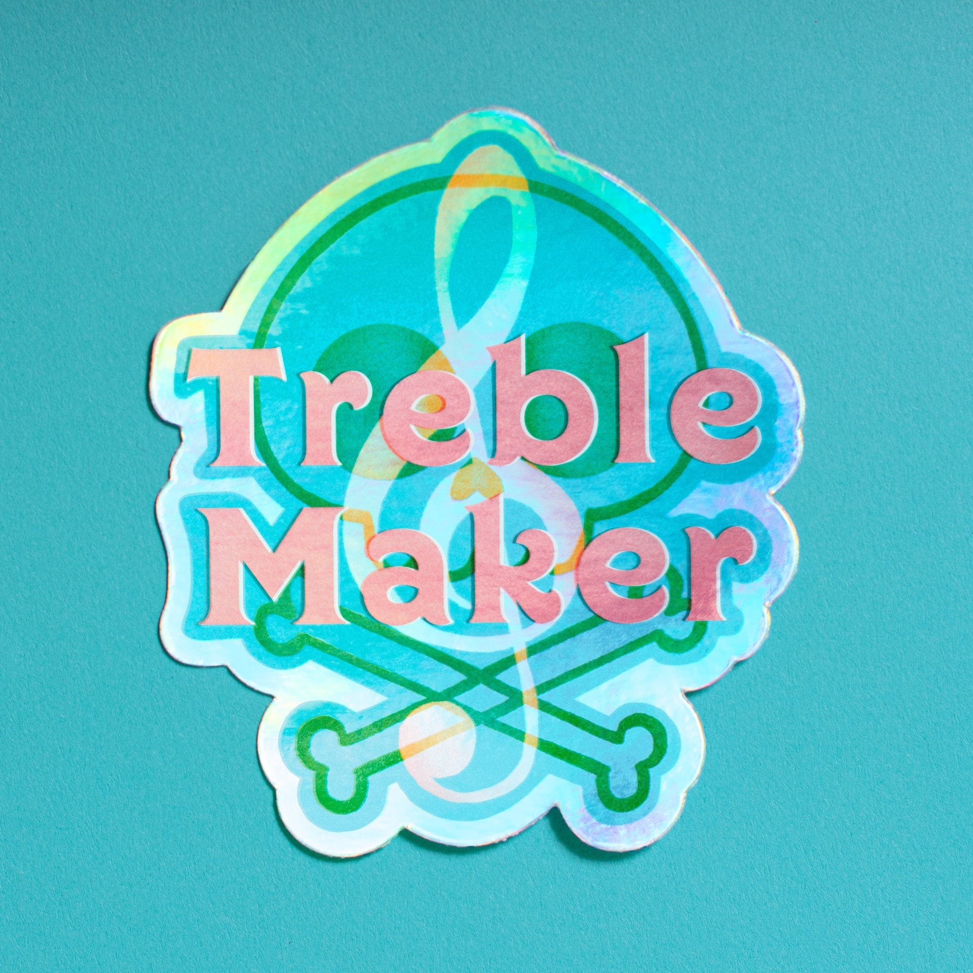 Treble Maker, Band Camp Buddies, Marching Band, 3" Holographic Rainbow Iridescent Waterproof Sticker