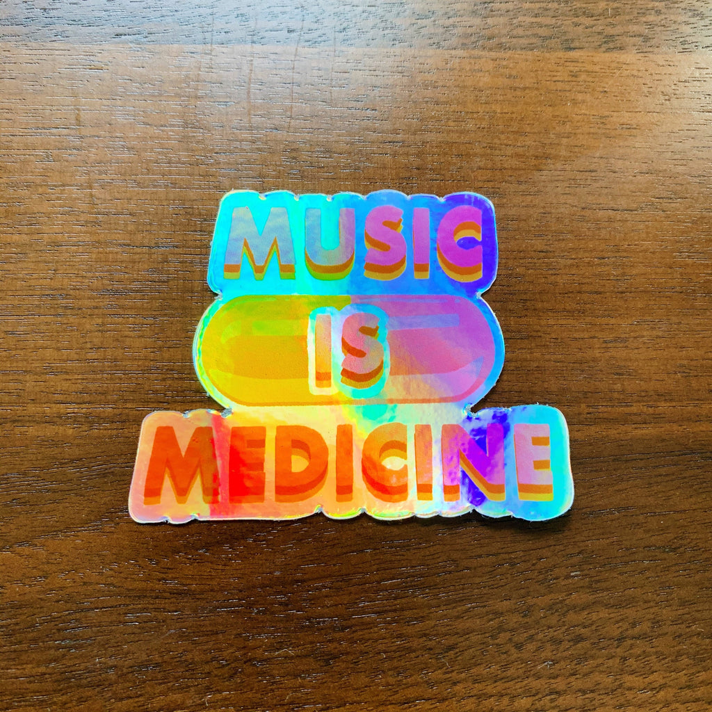 Music Is Medicine, Band Camp Buddies, Marching Band, 3" Holographic Rainbow Iridescent, Waterproof Sticker