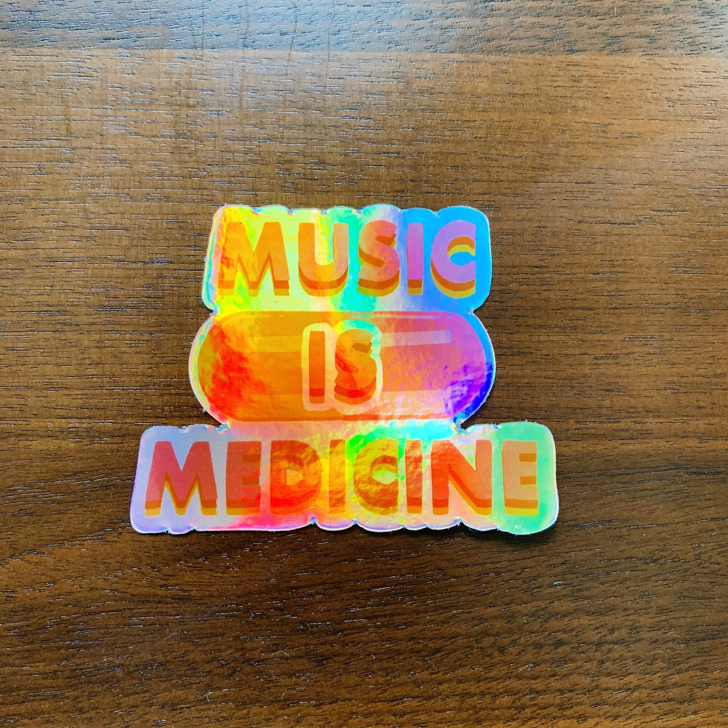 Music Is Medicine, Band Camp Buddies, Marching Band, 3" Holographic Rainbow Iridescent, Waterproof Sticker