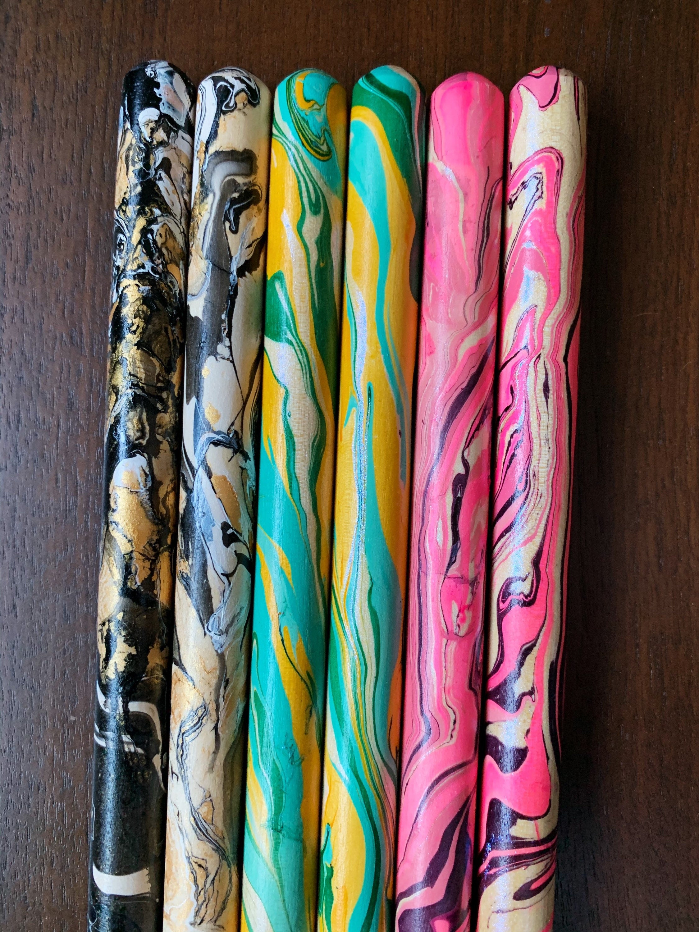 Custom Drumsticks, Personalized Gift, Band Camp Buddies, Maple 5A, Marbleized, Hand-painted Marble Hydro-dipped, (Custom Colors), Set of 2