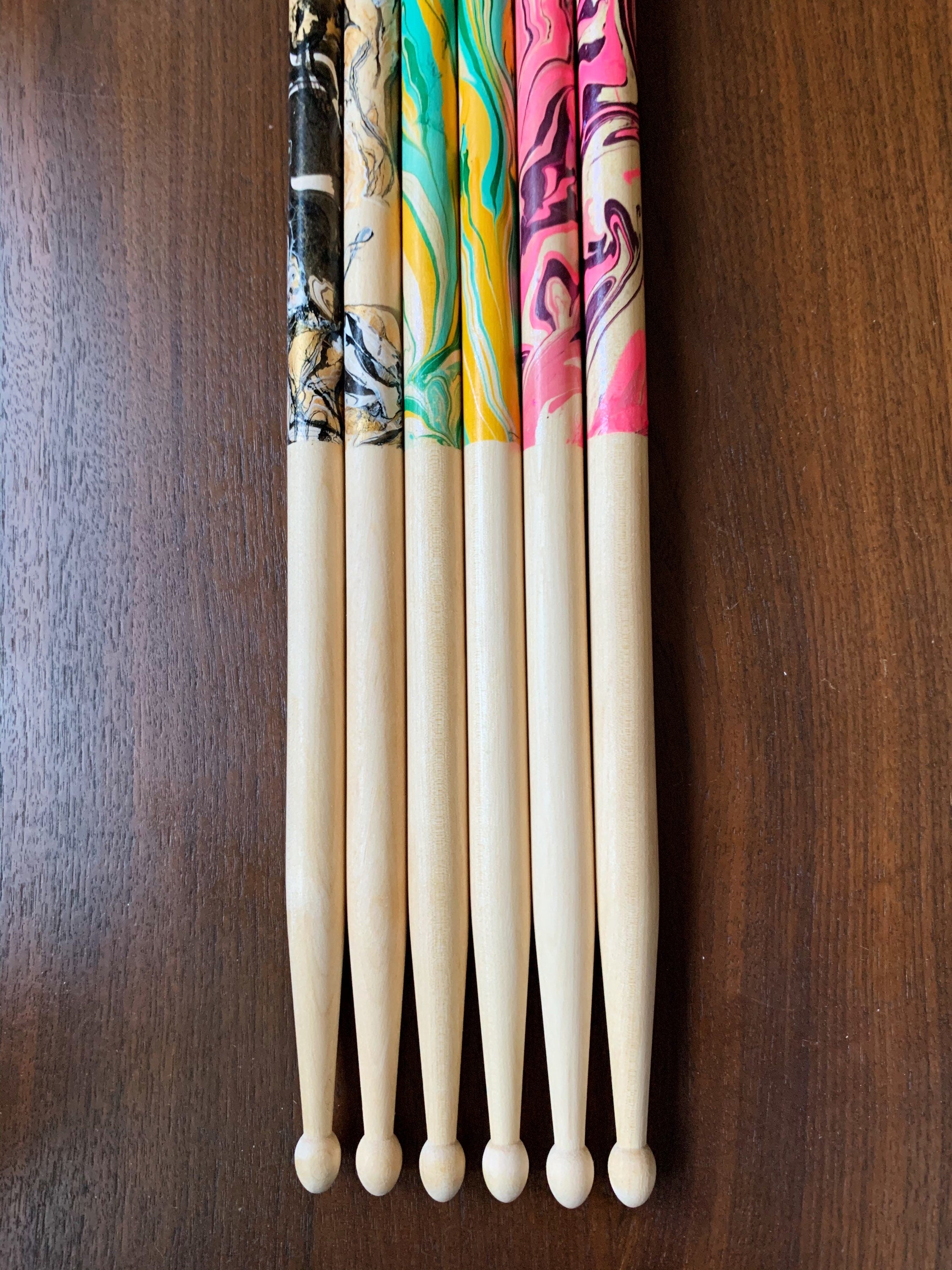 Custom Drumsticks, Personalized Gift, Band Camp Buddies, Maple 5A, Marbleized, Hand-painted Marble Hydro-dipped, (Custom Colors), Set of 2