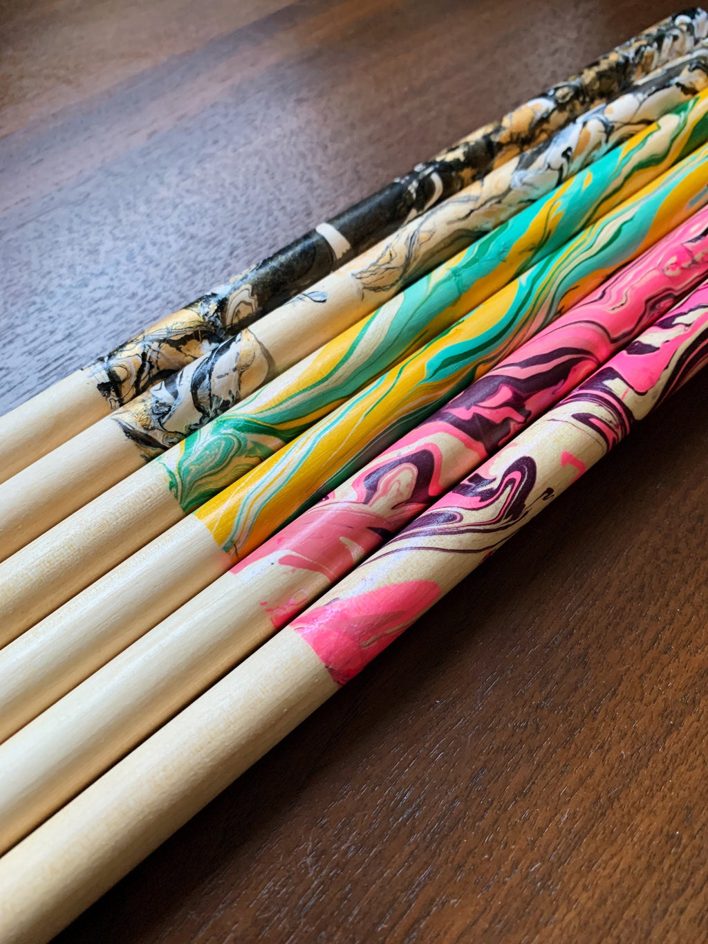Custom Drumsticks, Personalized Gift, Band Camp Buddies, Maple 5A, Marbleized, Hand-painted Marble Hydro-dipped, (Custom Colors), Set of 2