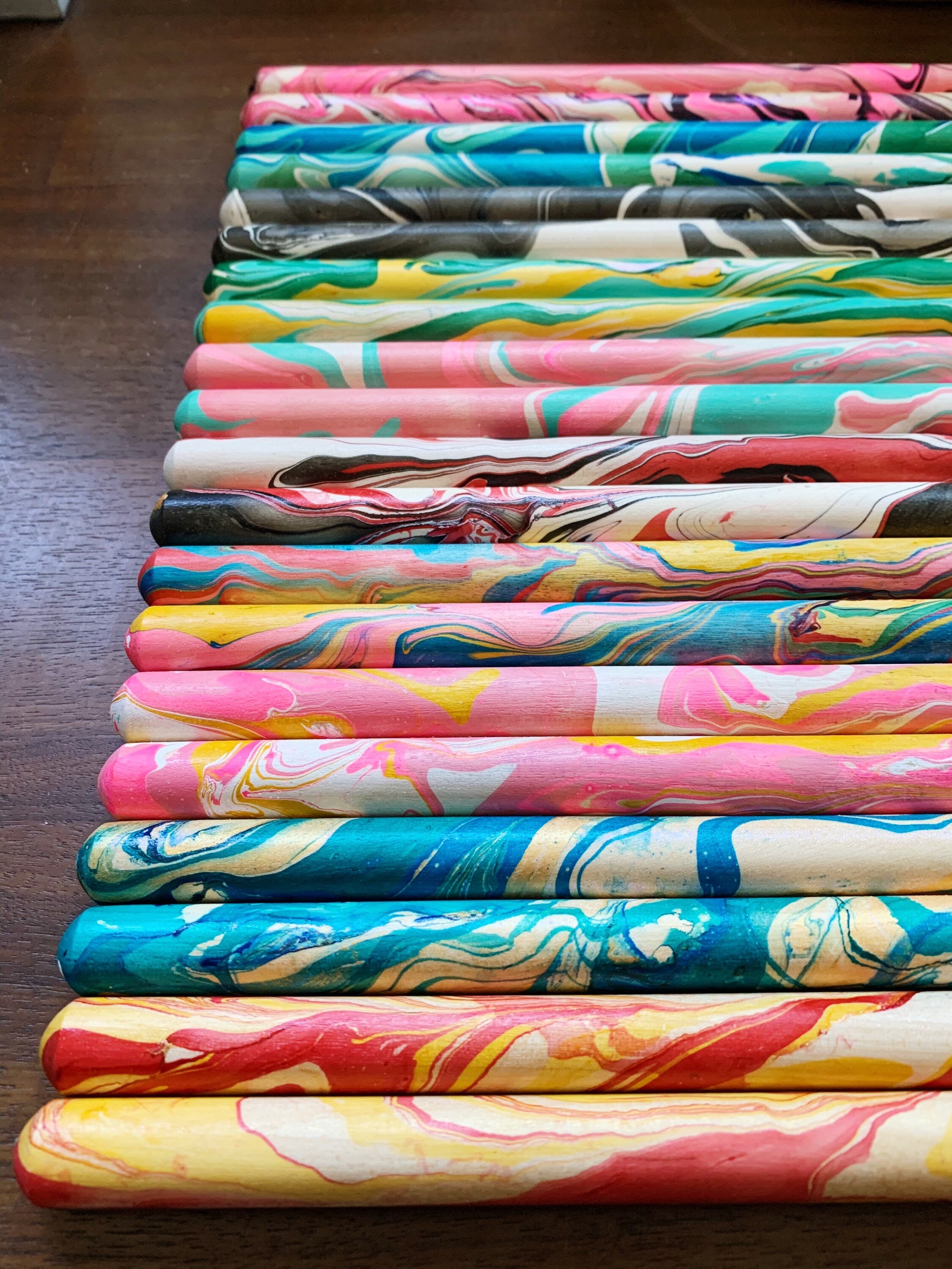 Custom Drumsticks, Personalized Gift, Band Camp Buddies, Maple 5A, Marbleized, Hand-painted Marble Hydro-dipped, (Custom Colors), Set of 2