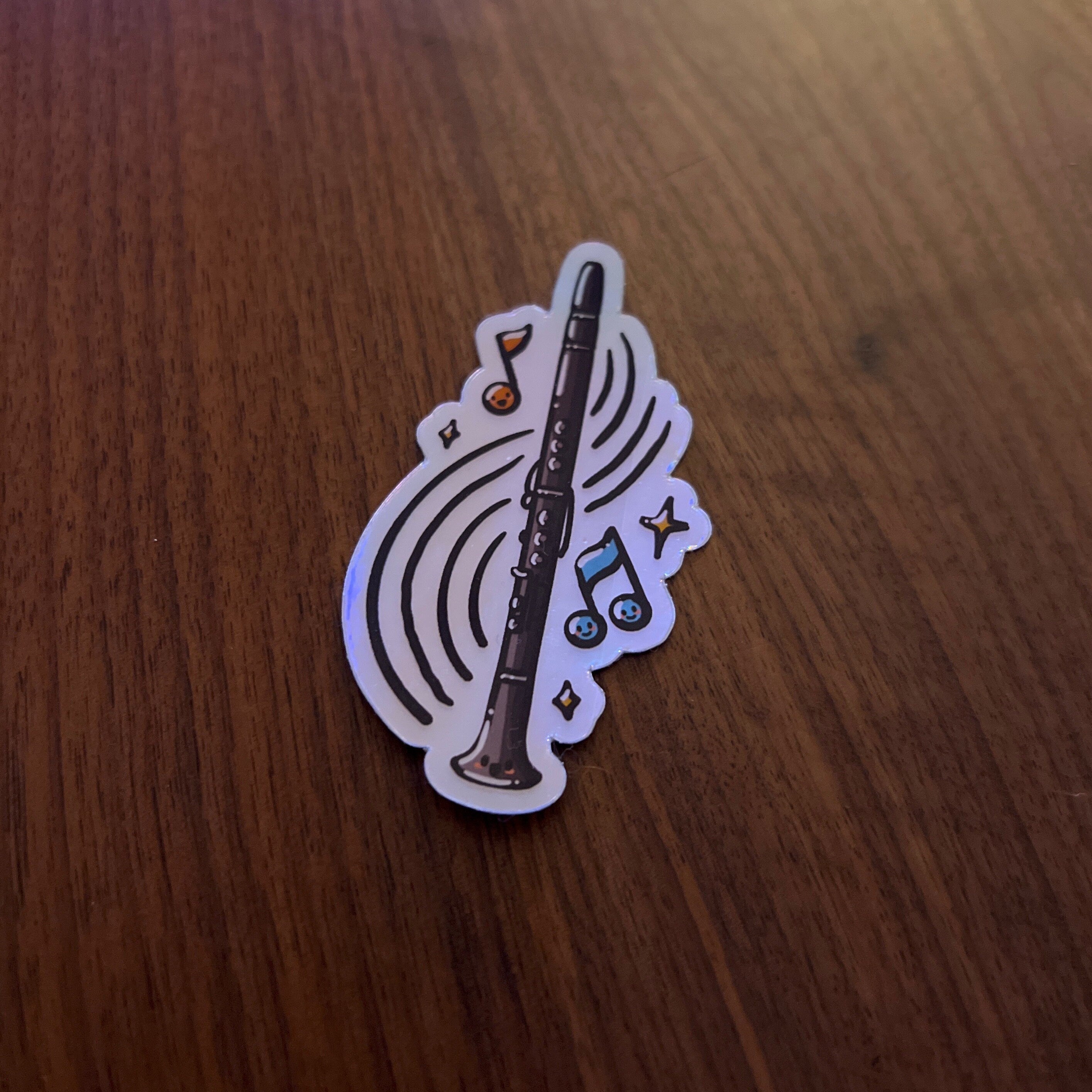 Kawaii Clarinet, Band Camp Buddies, Marching Band, 3" Holographic Rainbow Iridescent, Waterproof Sticker
