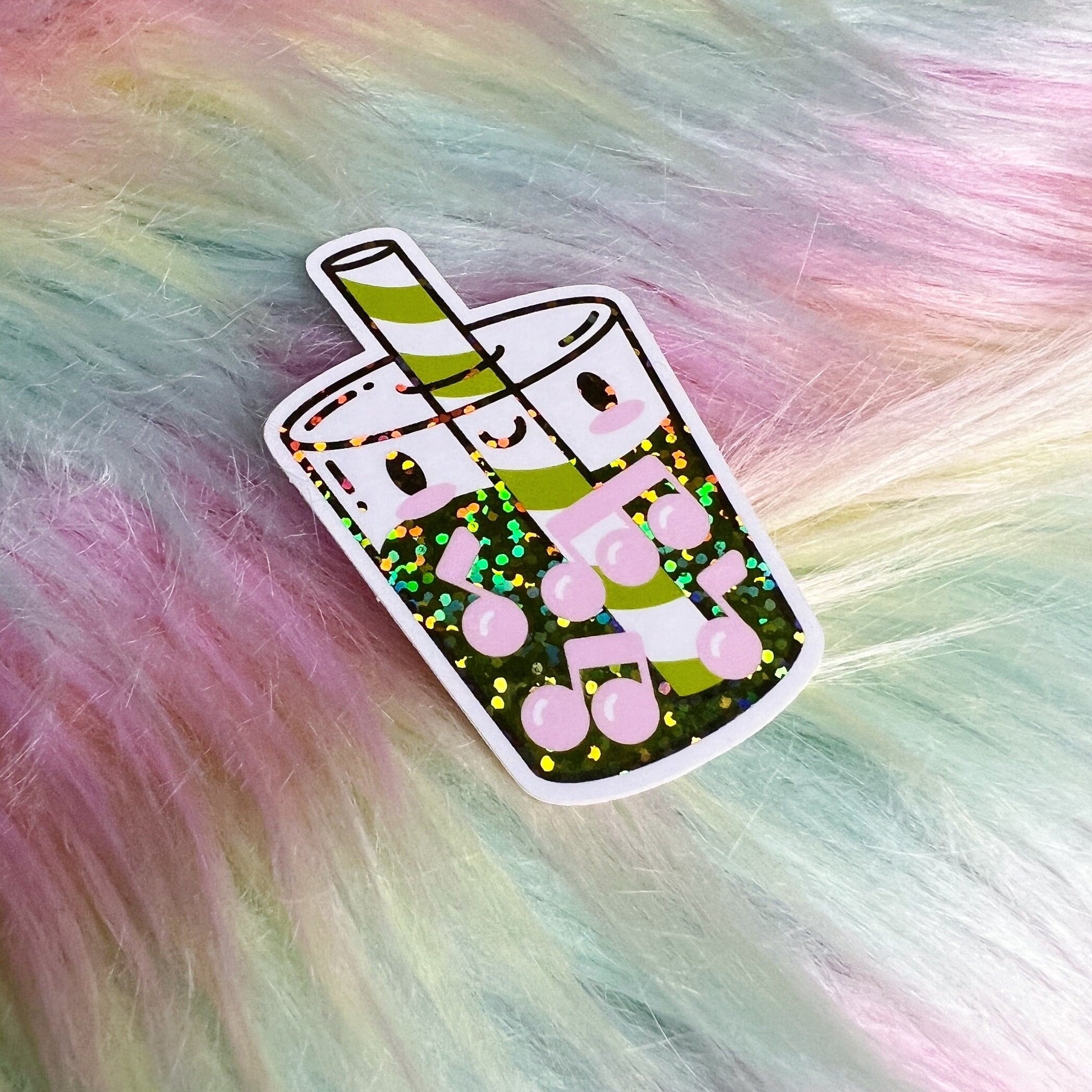 Vinyl Sticker, Glitter Matcha, Musical Boba Milk Tea by Band Camp Buddies, 2.5", Waterproof