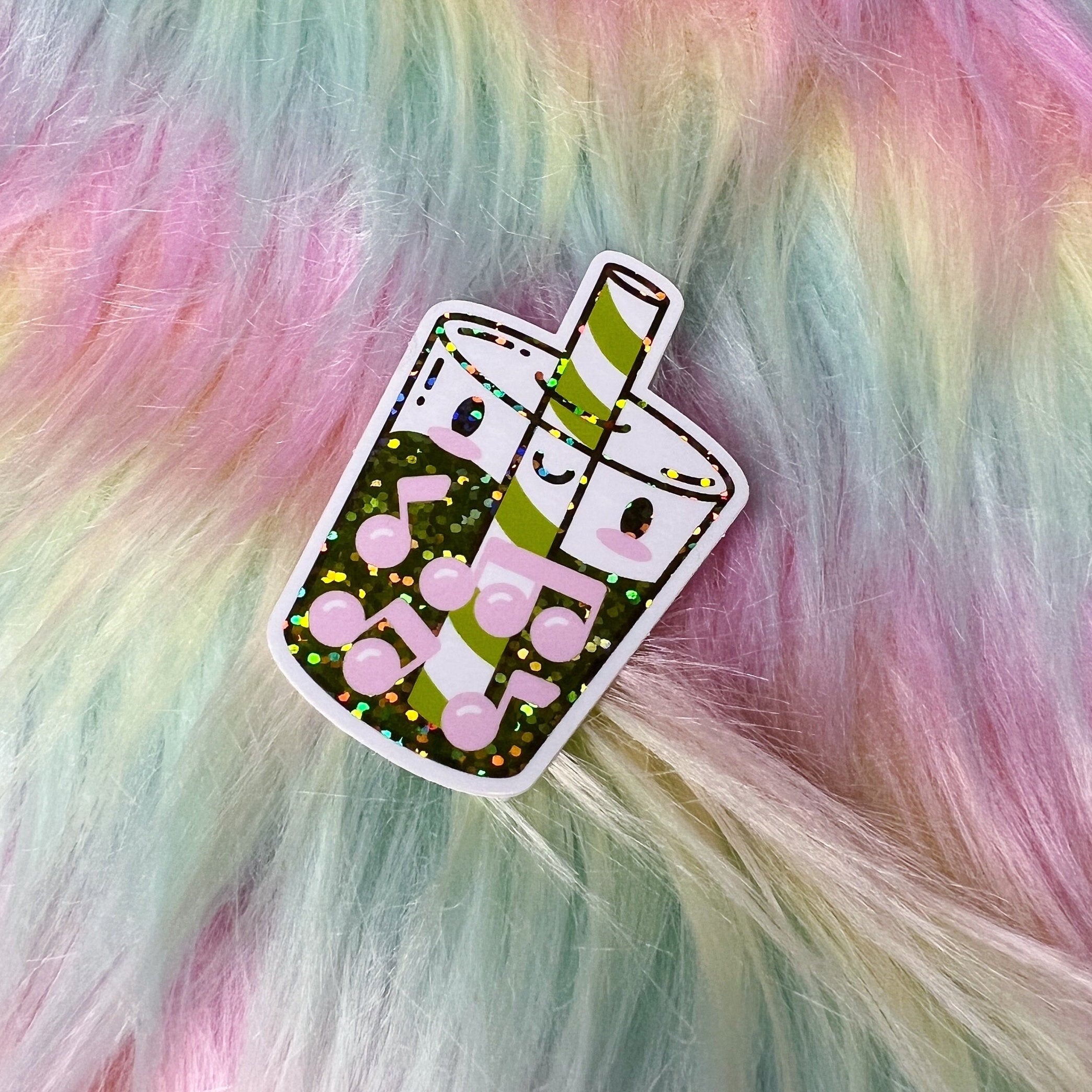 Vinyl Sticker, Glitter Matcha, Musical Boba Milk Tea by Band Camp Buddies, 2.5", Waterproof