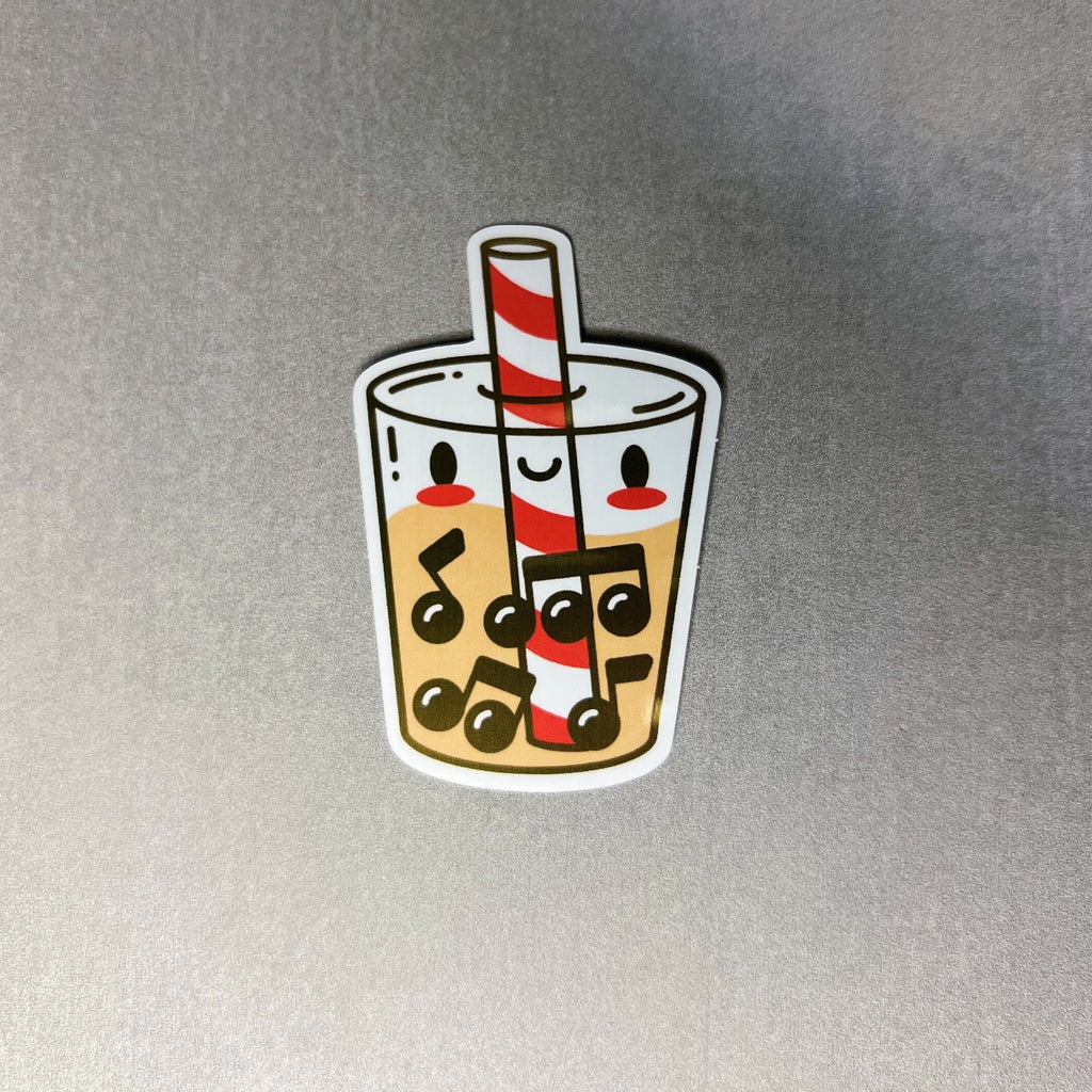 Honey Boba, Musical Milk Tea by Band Camp Buddies, 2.5" Dark Gold Metallic Foil, Waterproof Sticker