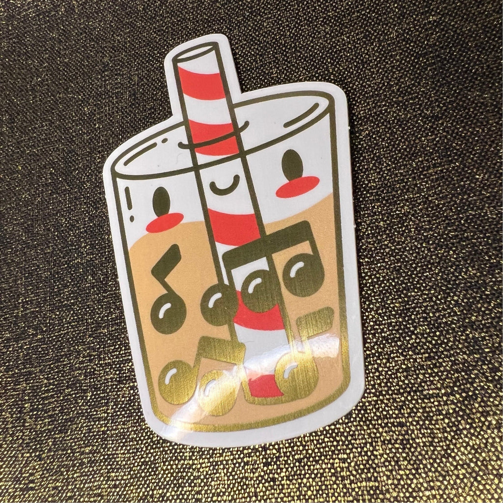 Honey Boba, Musical Milk Tea by Band Camp Buddies, 2.5" Dark Gold Metallic Foil, Waterproof Sticker