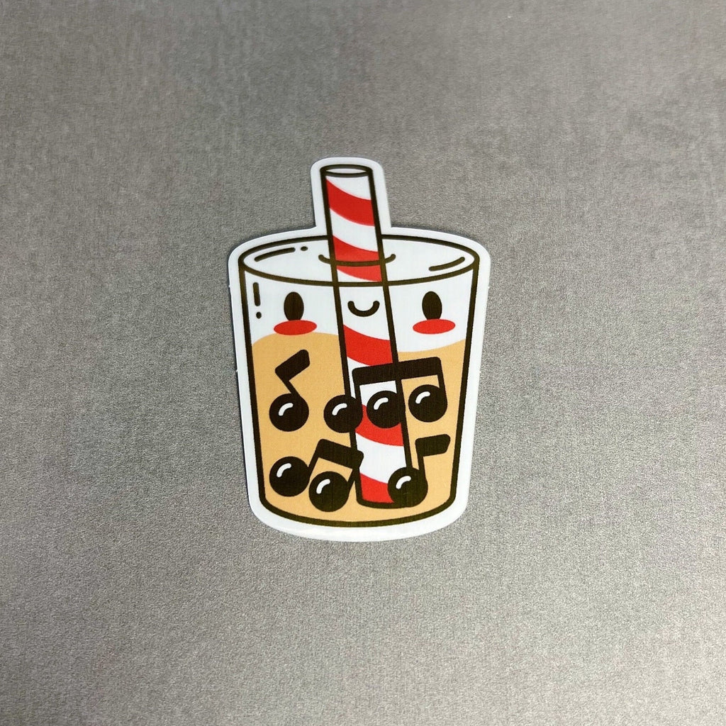 Honey Boba, Musical Milk Tea by Band Camp Buddies, 2.5" Dark Gold Metallic Foil, Waterproof Sticker