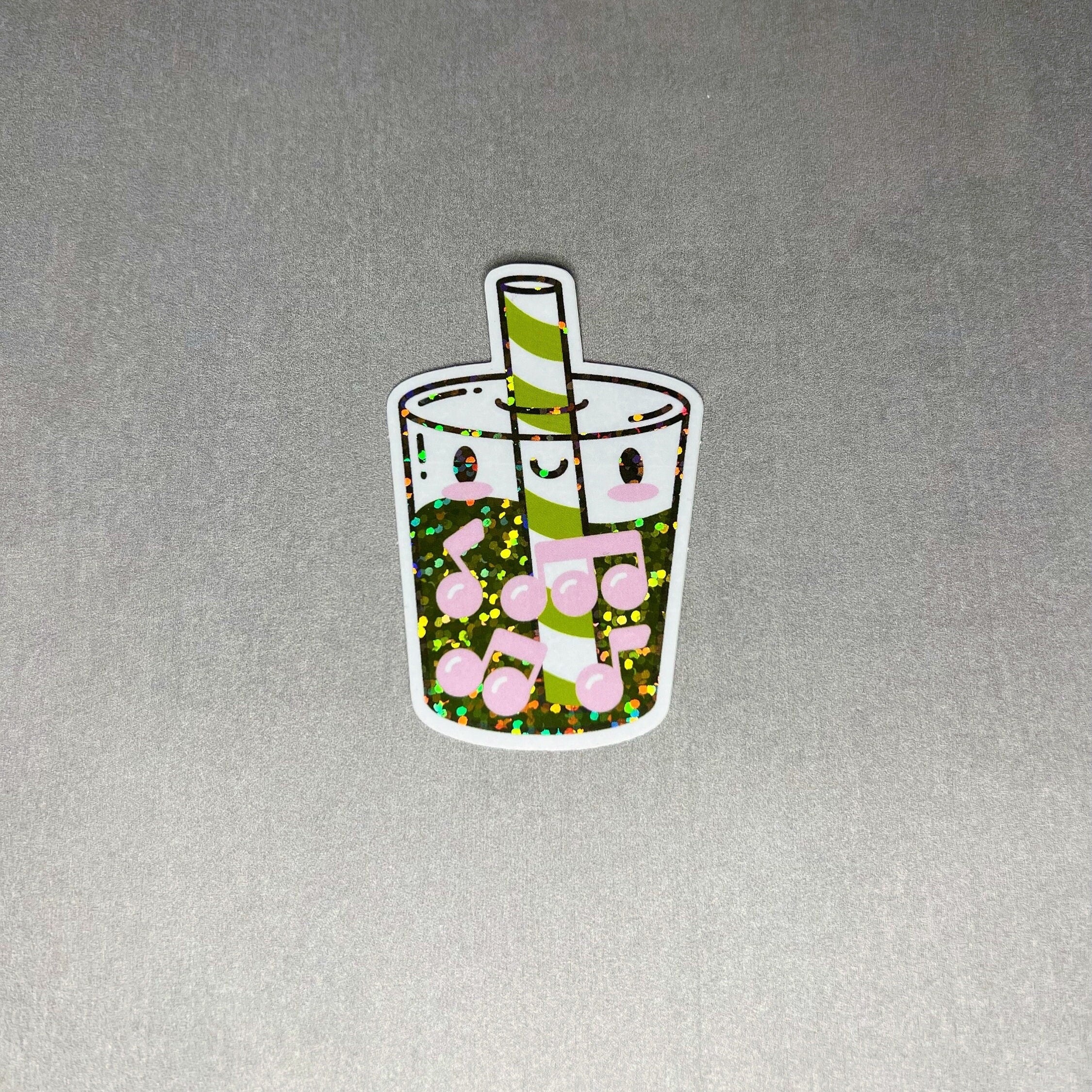 Vinyl Sticker, Glitter Matcha, Musical Boba Milk Tea by Band Camp Buddies, 2.5", Waterproof