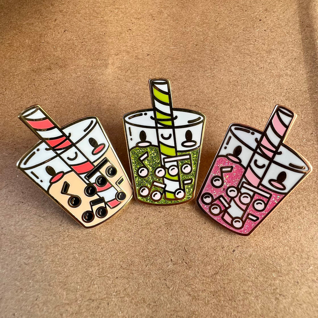 Boba Enamel Pin, Musical Milk Tea, Hard Enamel Pins, by Band Camp Buddies