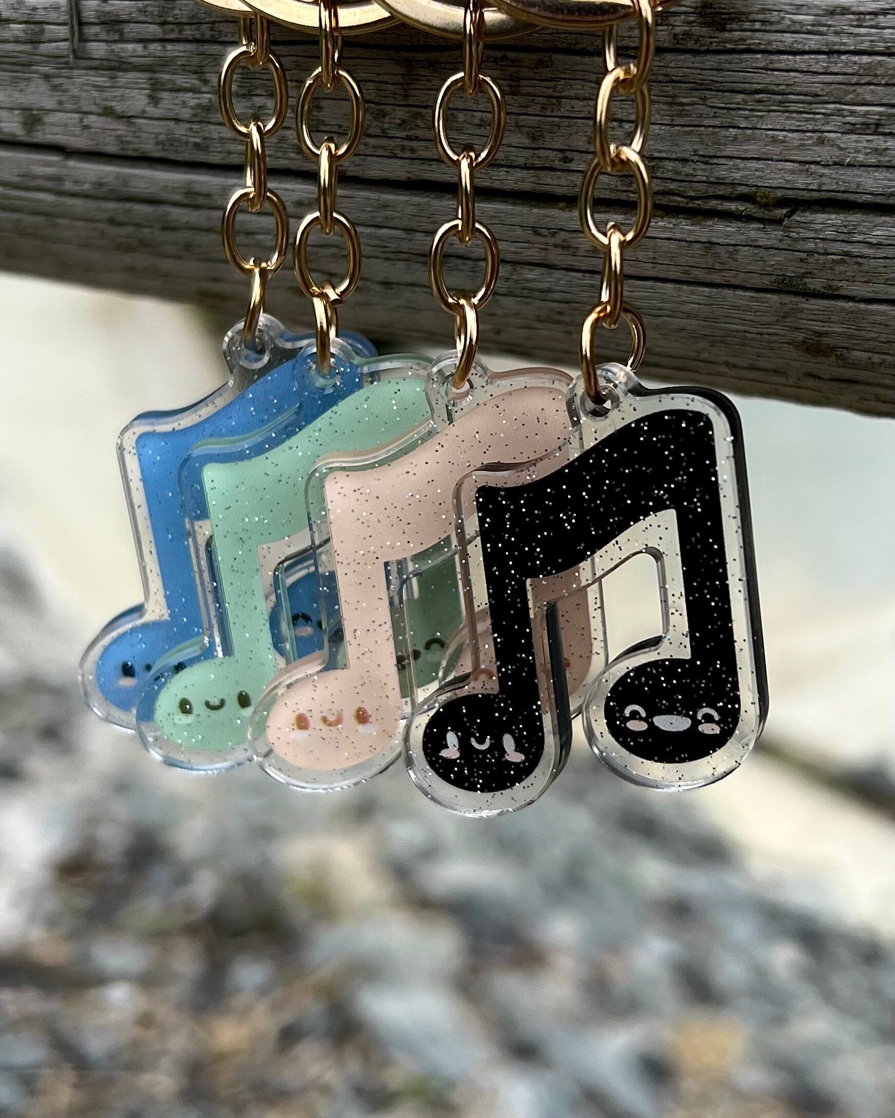Music Note Acrylic Glitter Gold Keychain by Band Camp Buddies