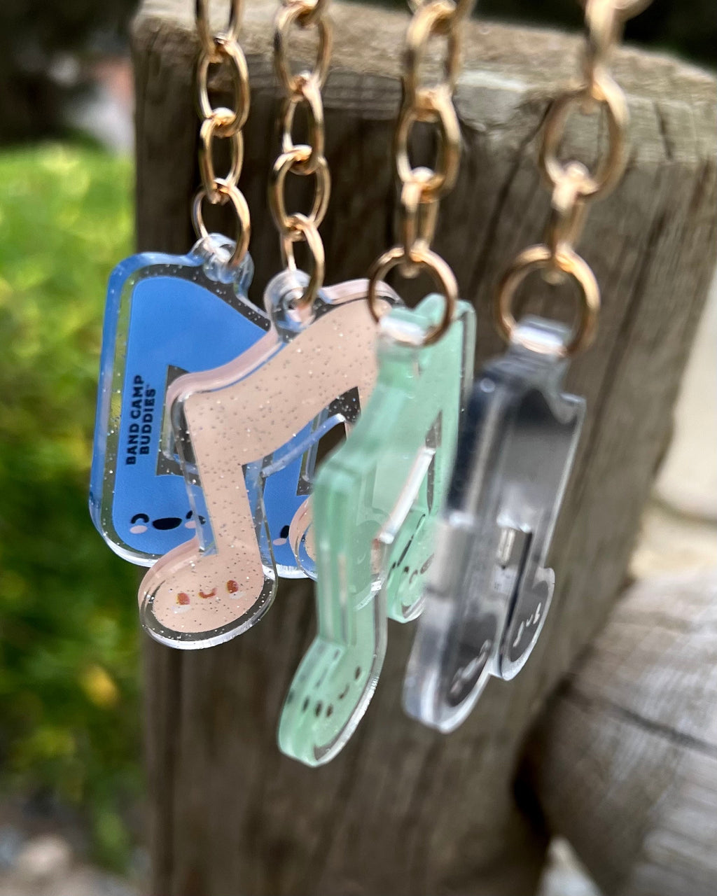 Music Note Acrylic Glitter Gold Keychain by Band Camp Buddies