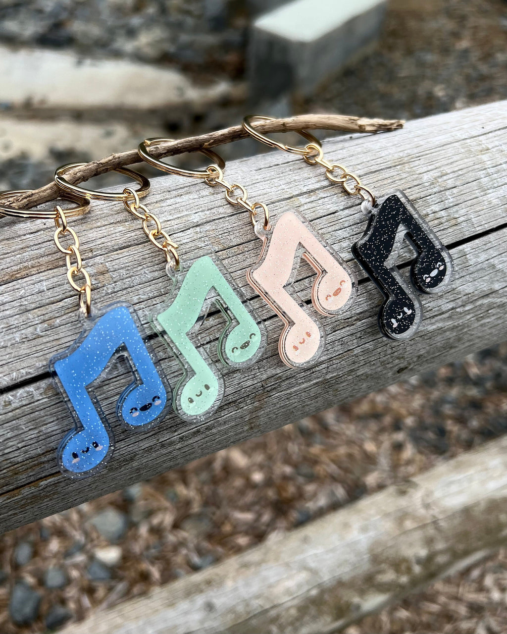 Music Note Acrylic Glitter Gold Keychain by Band Camp Buddies