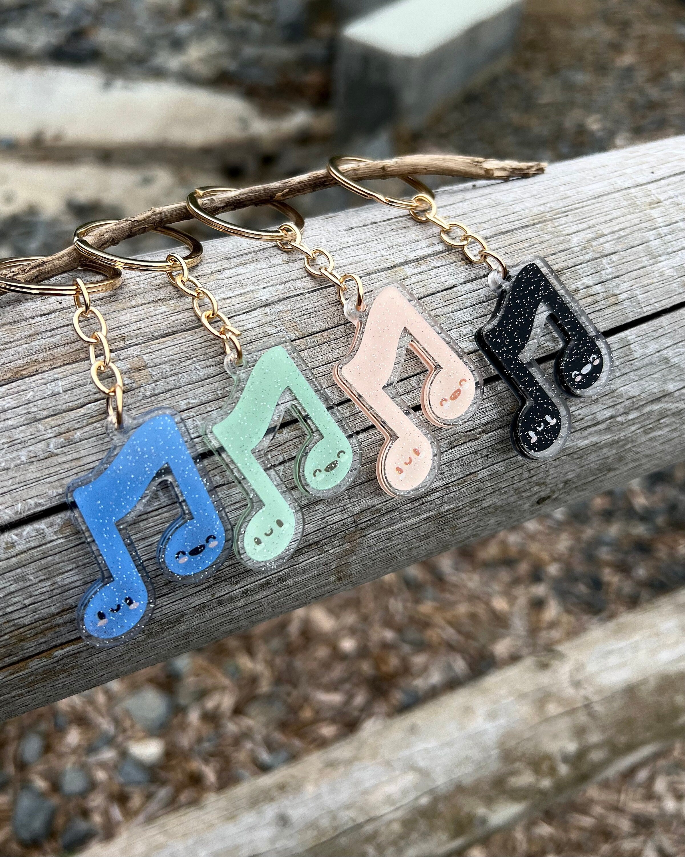 Music Note Acrylic Glitter Gold Keychain by Band Camp Buddies