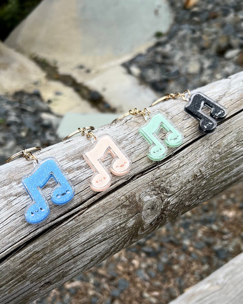 Music Note Acrylic Glitter Gold Keychain by Band Camp Buddies