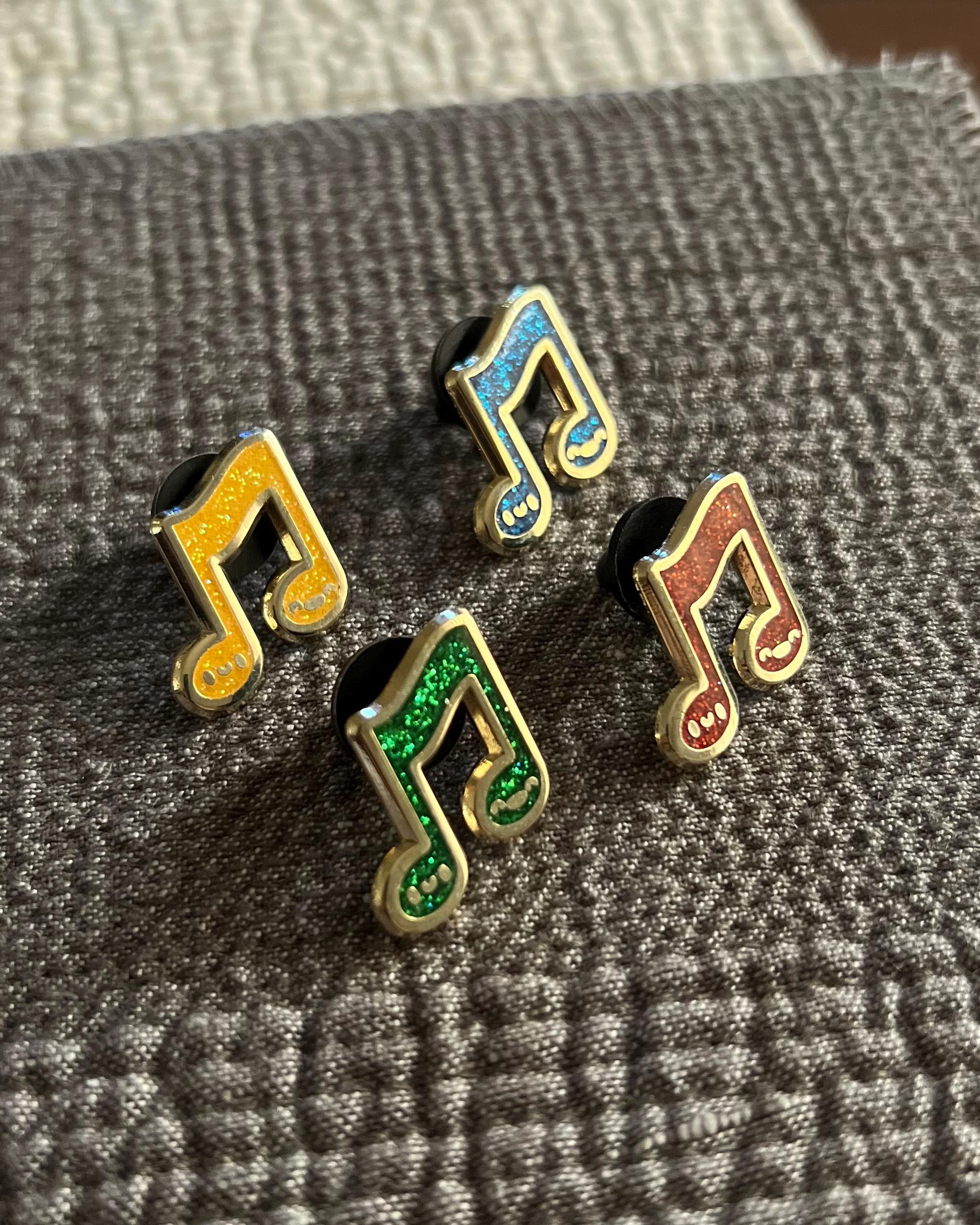 Music Note Glitter Collection, Hard Enamel Pin Set, 3/4”, by Band Camp Buddies