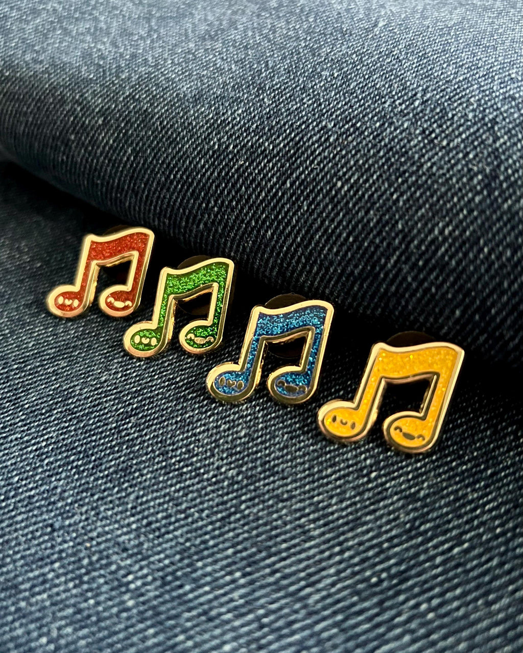 Music Note Glitter Collection, Hard Enamel Pin Set, 3/4”, by Band Camp Buddies