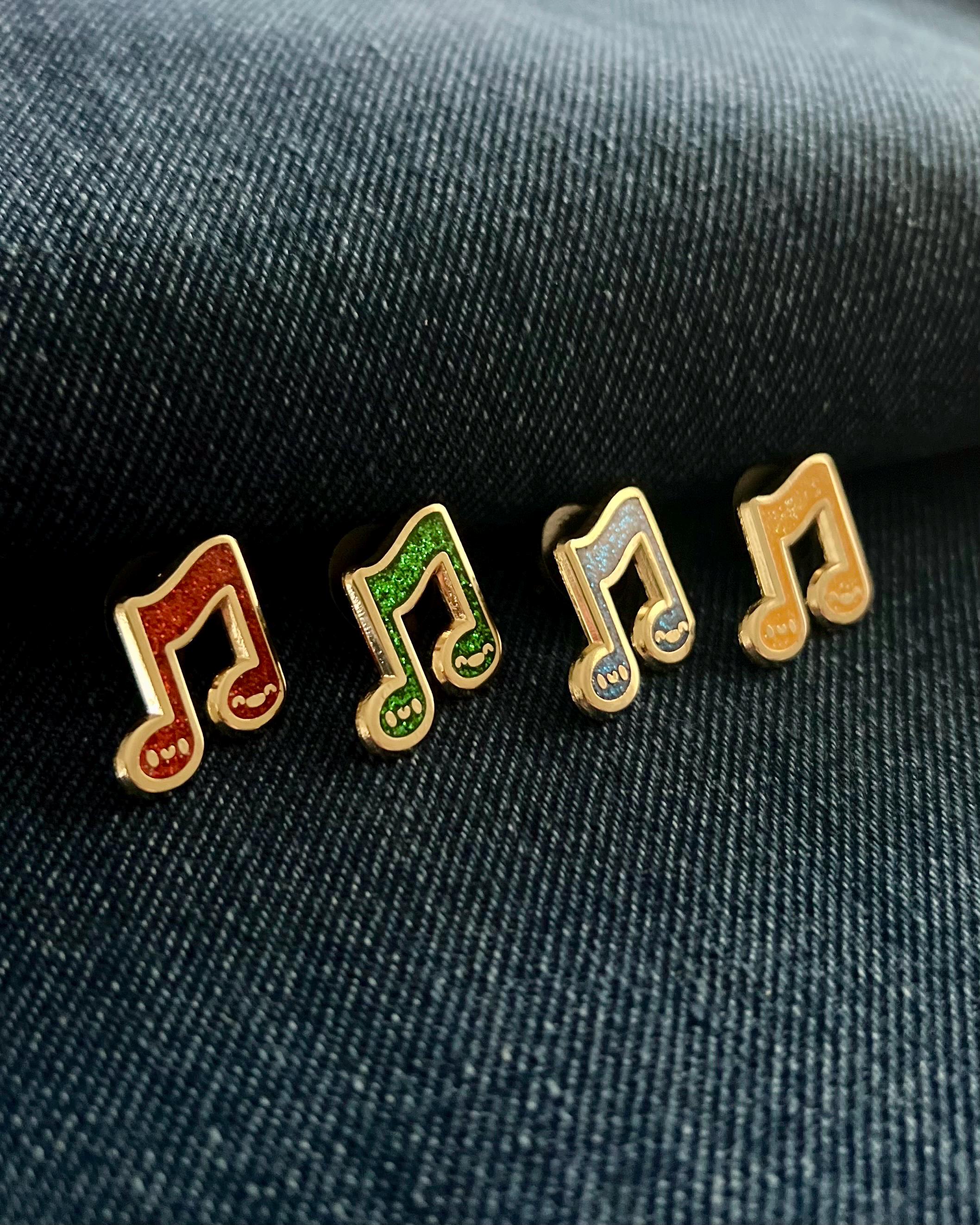Music Note Glitter Collection, Hard Enamel Pin Set, 3/4”, by Band Camp Buddies