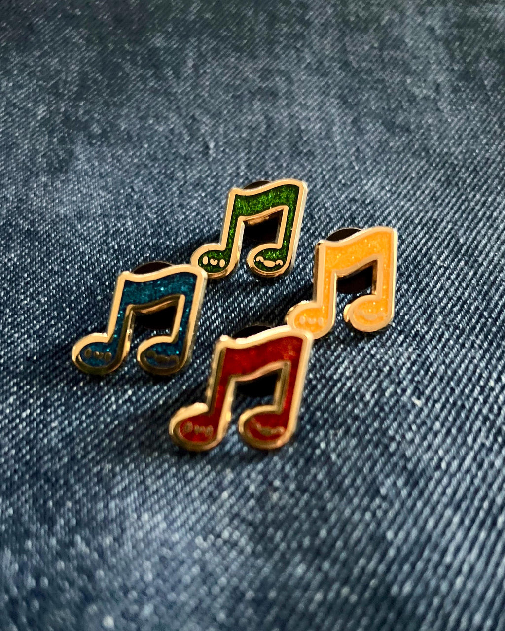 Music Note Glitter Collection, Hard Enamel Pin Set, 3/4”, by Band Camp Buddies