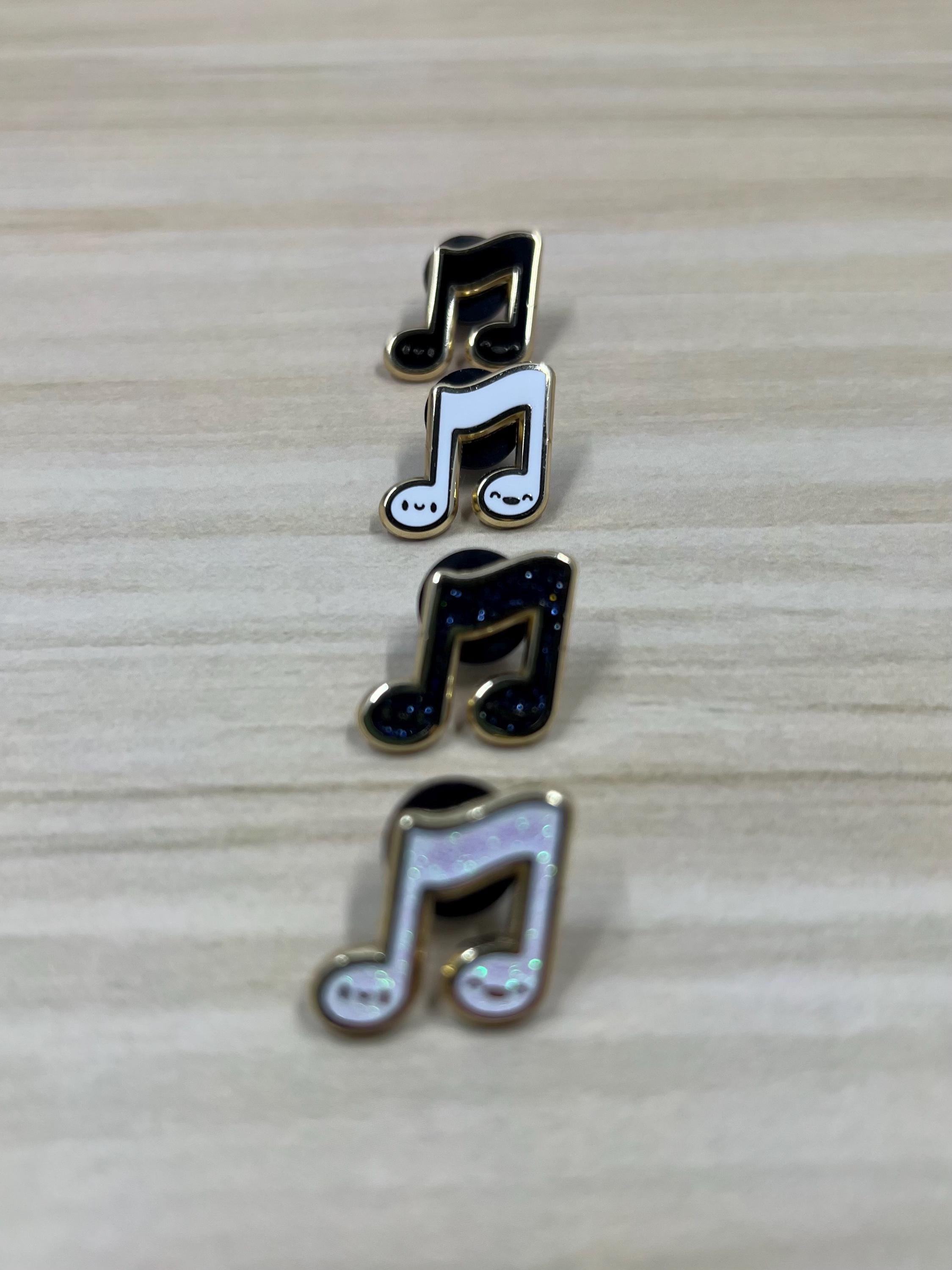 Black & White Collection, Music Note Hard Enamel Pin, 3/4 inch, by Band Camp Buddies,