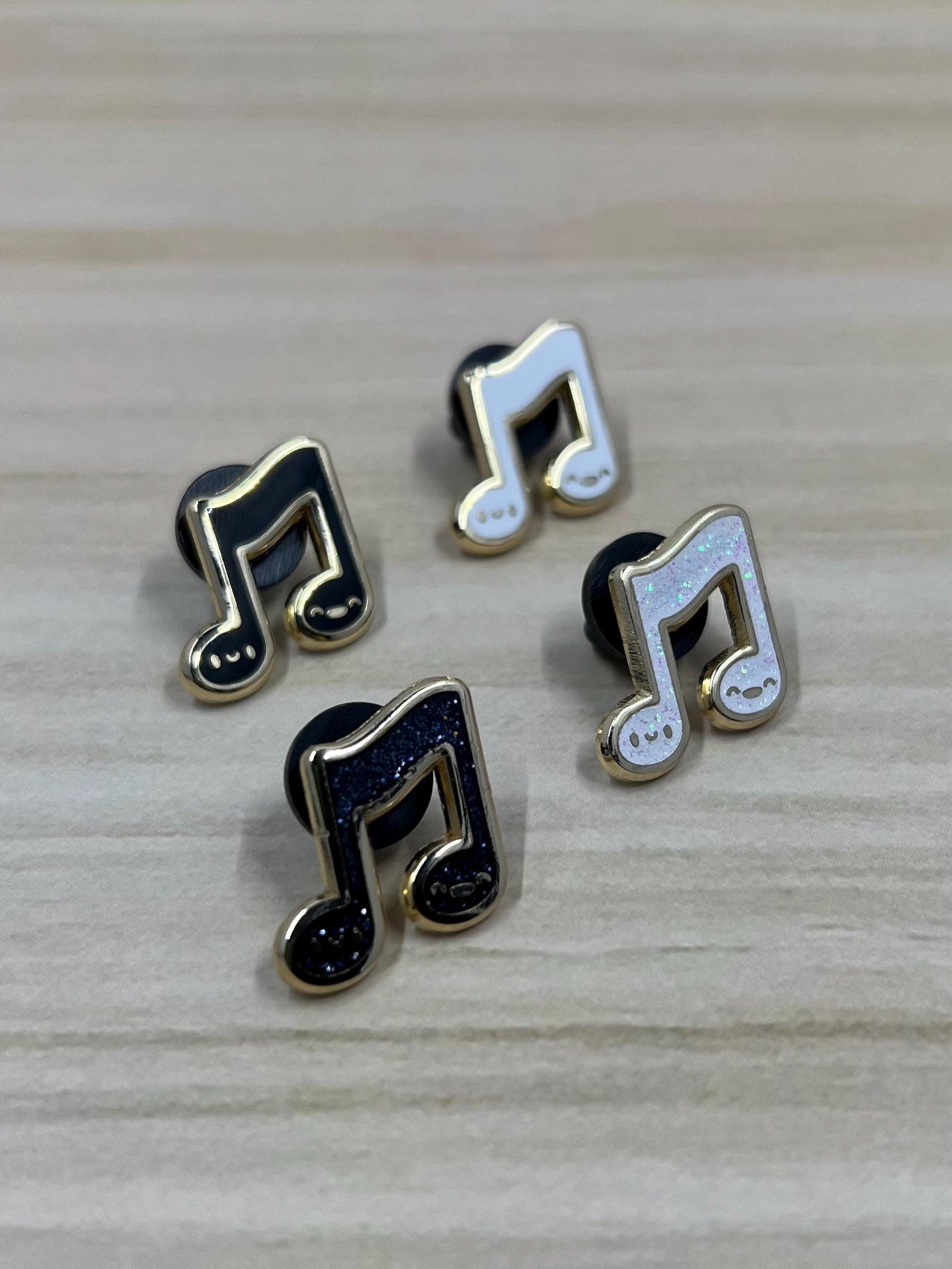 Black & White Collection, Music Note Hard Enamel Pin, 3/4 inch, by Band Camp Buddies,