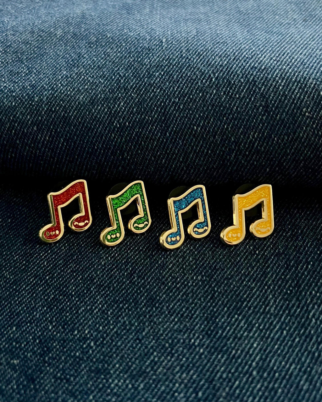 Music Note Glitter Collection, Hard Enamel Pin Set, 3/4”, by Band Camp Buddies