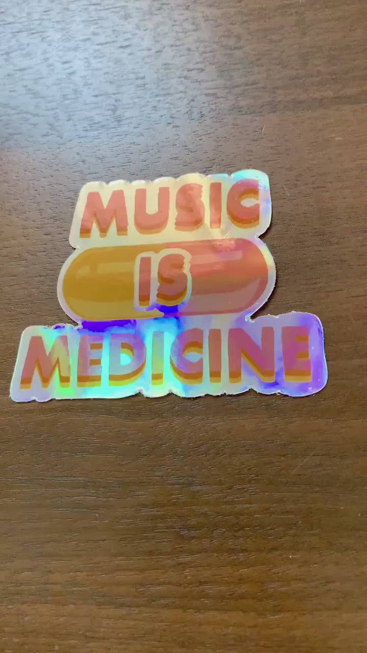 Music Is Medicine, Band Camp Buddies, Marching Band, 3" Holographic Rainbow Iridescent, Waterproof Sticker